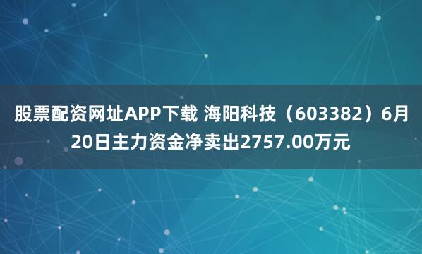 股票配资网址APP下载 海阳科技（603382）6月20日主力资金净卖出2757.00万元