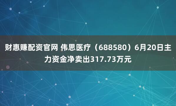 财惠赚配资官网 伟思医疗（688580）6月20日主力资金净卖出317.73万元